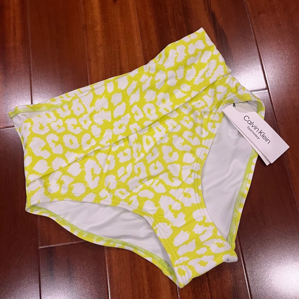 Calvin Klein Bikini High Waist Bottom Neon Leopard Animal Print Swim New Small